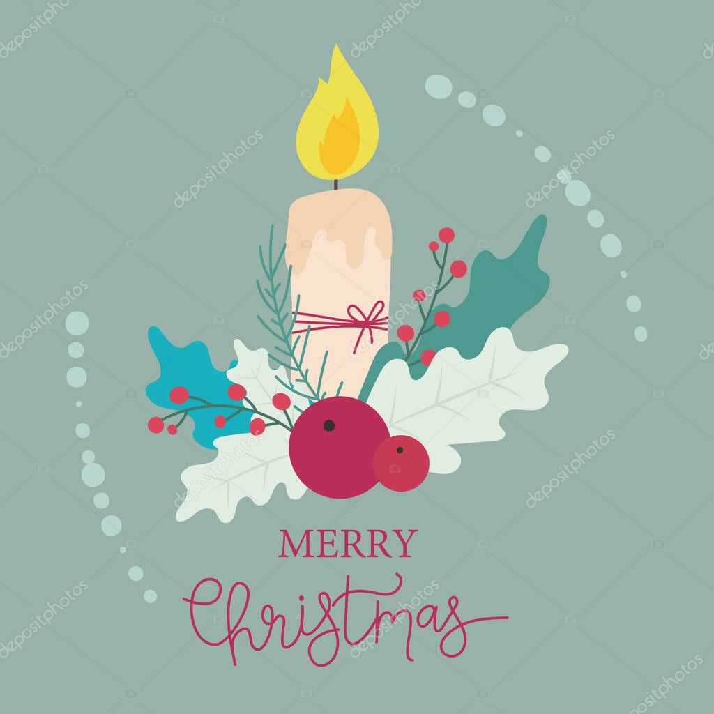 Candle and Ornaments Christmas Eve Candlelight Service Invitation. Vector Design