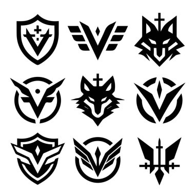 Rekabetçi Oyun Logosu İçin Soyut Simge Vektörü Siyah Beyaz