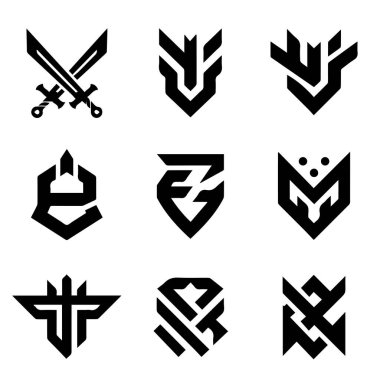 Rekabetçi Oyun Logosu İçin Soyut Simge Vektörü Siyah Beyaz