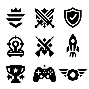 Rekabetçi Oyun Logosu İçin Soyut Simge Vektörü Siyah Beyaz