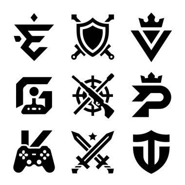 Yüksek Karşıtlıkta Güçlü Oyun Klanı Sembol Vektörü Siyah Beyaz