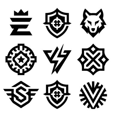 Yüksek Karşıtlıkta Güçlü Oyun Klanı Sembol Vektörü Siyah Beyaz