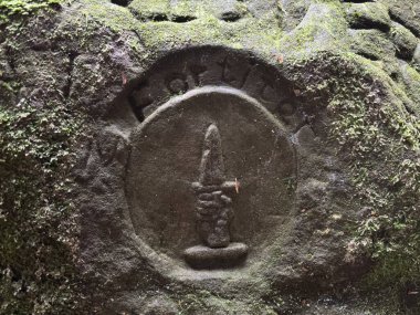 Batı Lothian, İskoçya 'daki Avon Nehri boyunca Wallace Mağarası' nın iç duvarlarına taş oymalar yapıldı. 1298 Falkirk Savaşı sonrası doğal kumtaşı barınağında William Wallace 'ın sığınağıyla bağlantılı..