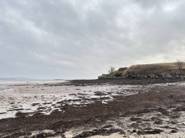 Fife sahilindeki Braefoot Körfezi 'ni çevreleyen engebeli kayalık kıyı şeridi İskoçya kışın doğal kaya oluşumlarını ve kışın deniz manzaralarını gösteriyor..