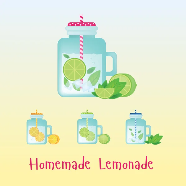 Frische hausgemachte Limonade in Vintage-Flasche. Getränk Limonade Illustration. Trinkzeichen. Limonade in Flasche mit Zapfhahn für die Party — Stockvektor