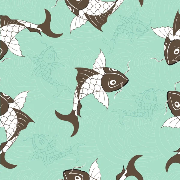 Carpe chinoise koï motif sans couture. Vecteur fond bleu avec des poissons — Image vectorielle