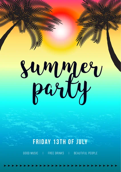 こんにちは夏のビーチ パーティーのフライヤーとポスター。ベクター デザイン — ストックベクタ