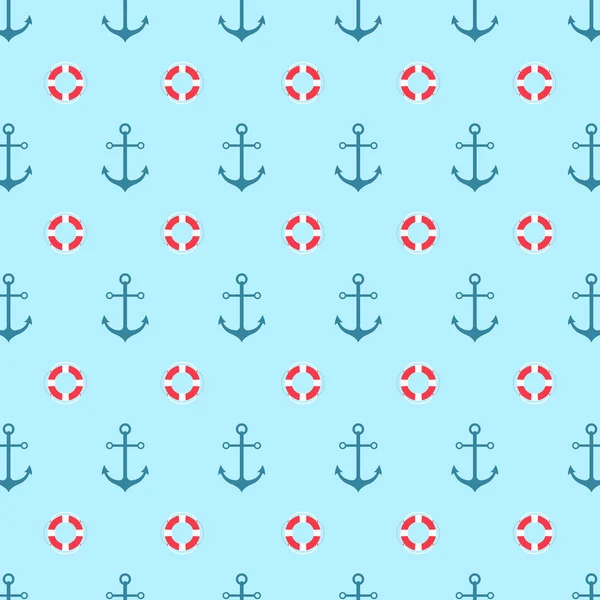 Seamless pattern with a lifeline and anchor. Bright sea background. Vector pattern — Stock Vector