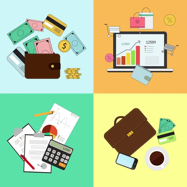 Inversiones y Finanzas Personales, Crédito y Presupuesto. Gestión del flujo de caja y planificación financiera. Ilustración vectorial — Vector de stock