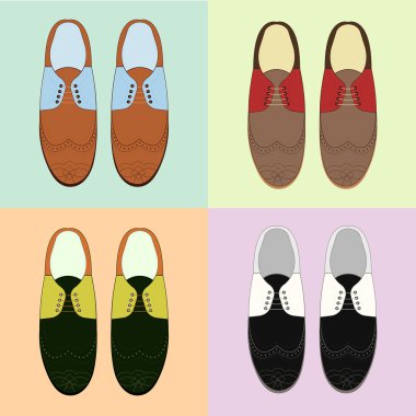 Klasik erkek ayakkabı kümesi. Retro tarzı. Çeşitli renk