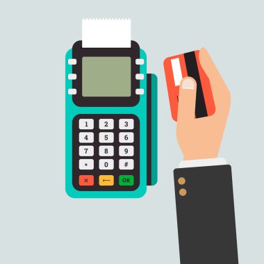 POS terminal kullanım vektör kavramında düz stil
