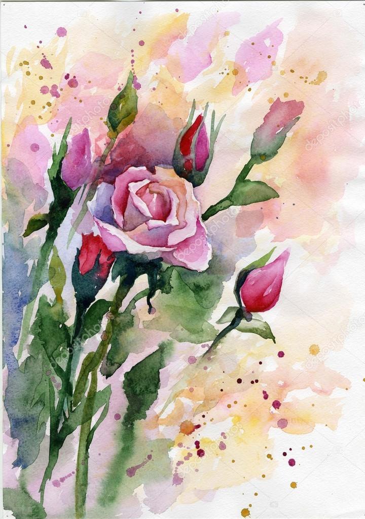 Rose Watercolor Art Rose Watercolor Vintage Stock Photo