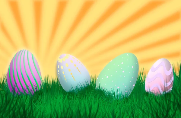 Easter eggs on green meadow — Stock Photo, Image