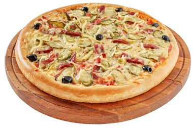 Rustik pizza jambon ve turşu ile