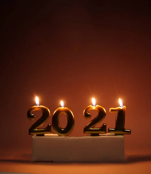 2021 Sign Burning Candles Concept New Year — Stock Photo, Image