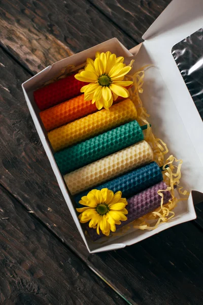 Top View Colorful Candles Box — Stock fotografie