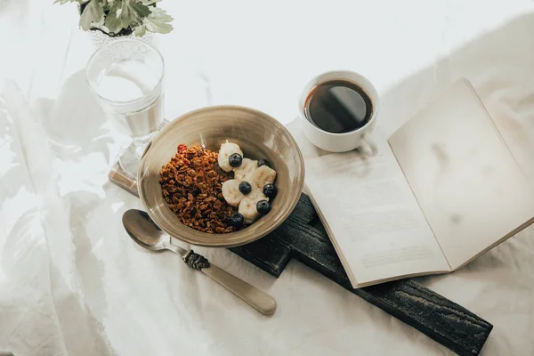 Petit Déjeuner Avec Café Granola Sur Fond — Photo