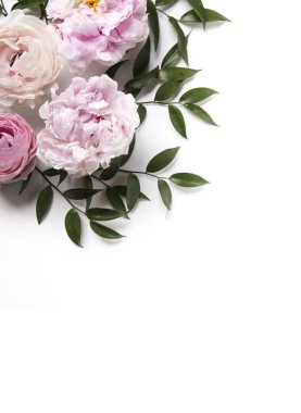 Şakayık çiçeklerinin üst görünümü, metin için alanı olan uzay konseptini kopyala 