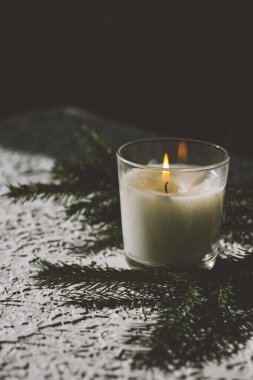 Köknar dallı güzel Noel mumu manzarası 