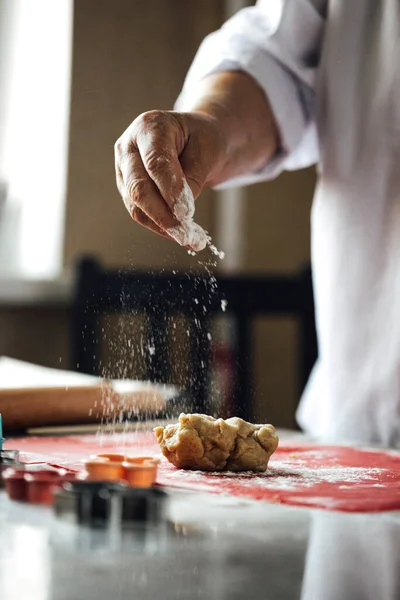 Woman Preparing Dough Ginger Cookies Kitchen — Stock Photo, Image