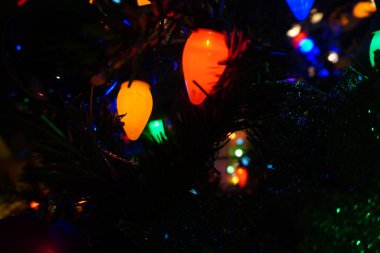 Noel kutlamaları boyunca süsleri ve ışıkları olan Noel ağacı..