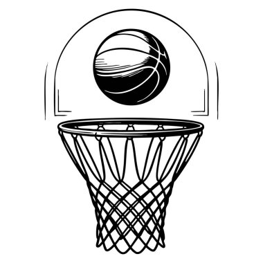 Basketball hoop and ball silhouette isolated on white background vector illustration perfect for sport concept logo training design or athletic themed artwork