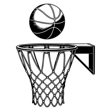 Basketball hoop with ball silhouette vector illustration isolated on white background ideal for sport concept design logo training or athletic themed artwork