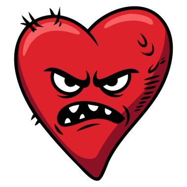 Cartoon angry heart jealous emotion vector illustration hand drawn with angry face filled with hate isolated on white background suitable for emotional artwork concept