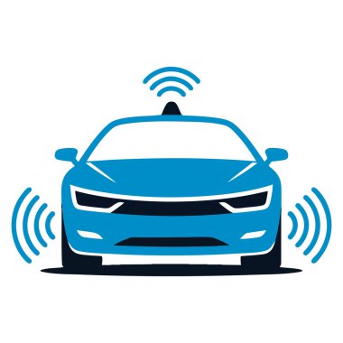 Connected car smart system wireless symbol front view vector illustration concept for future technology transport and automotive connectivity design