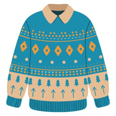 Cozy wool winter sweater with festive christmas ornament vector illustration perfect for holiday season warmth and winter wonderland creative artwork