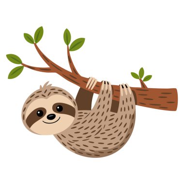 Cute brown sloth exotic asian animal hanging on branch with love yourself quote flat vector illustration perfect for poster website or wildlife design