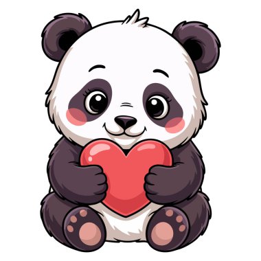 Cute panda sticker adorable fluffy asian animal with heart flat vector illustration love and romance poster or website wildlife cartoon creative design