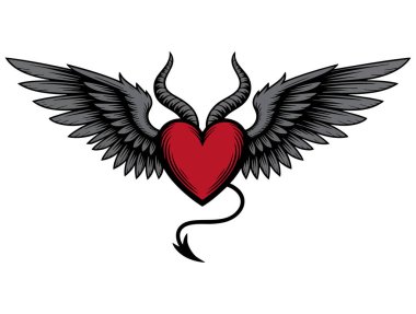 Devil heart vector illustration red love symbol with horns and tail perfect for halloween romantic fantasy artwork or temptation themed creative design