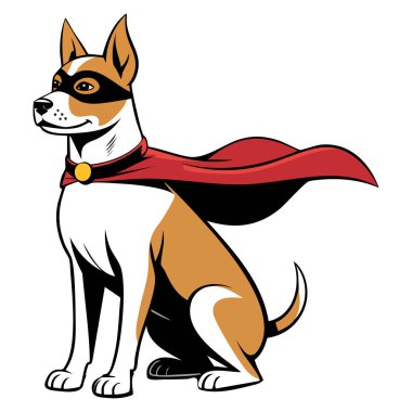 Dog superhero vector illustration isolated on white background funny character with red cape perfect for cartoon design comic pet or children artwork