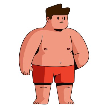 Fat male character in swimming suit isolated vector illustration cartoon style perfect for summer vacation beach design and overweight person themed artwork