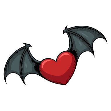 Flying evil heart with bat wings halloween vector illustration spooky romantic symbol perfect for horror themed decoration poster or fantasy design