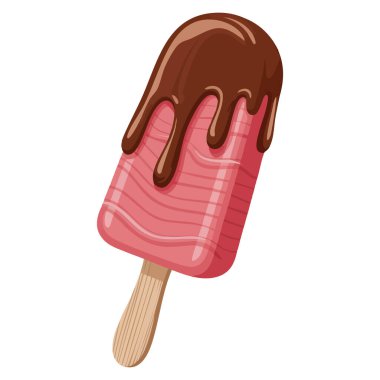 Food sticker colorful hand drawn vector illustration sweet ice cream on wooden stick milk popsicle dessert cartoon flat design for decoration concept