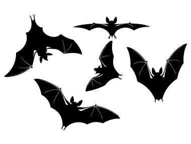 Halloween bats silhouette vector illustration set black creepy flying bats isolated on white background concept of happy halloween festive artwork