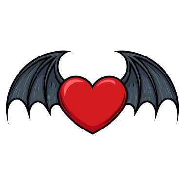 Halloween vector illustration flying evil heart with bat wings perfect for spooky decoration fantasy artwork or horror themed cartoon creative design