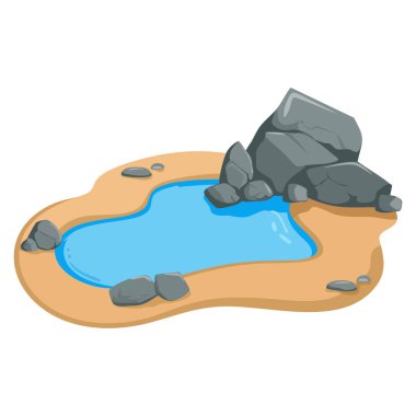 Landscape pond with stones on the shore small pool lake in nature vector illustration outdoor recreation area natural scene or peaceful environment design