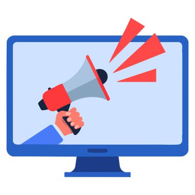 Loudspeaker inside screen vector illustration abstract design element customizable infographic component with blank space for data presentation graphics