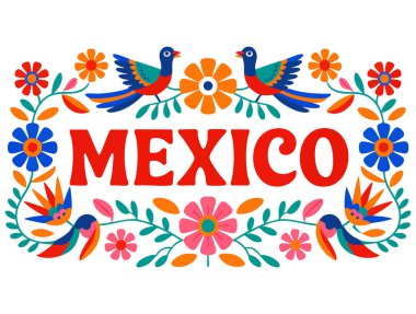 Mexican colorful flowers birds and elements vector illustration background perfect for festive banner design cultural holiday celebration themed artwork