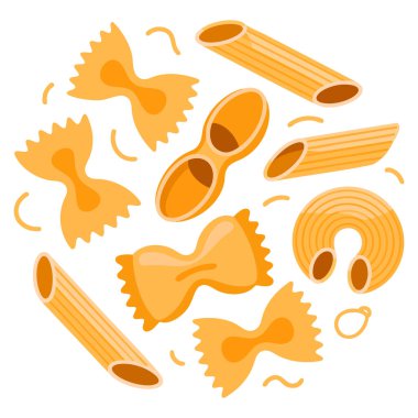 Noodles and pasta set various varieties and shapes hand drawn vector illustration isolated on white background perfect for food menu or packaging design