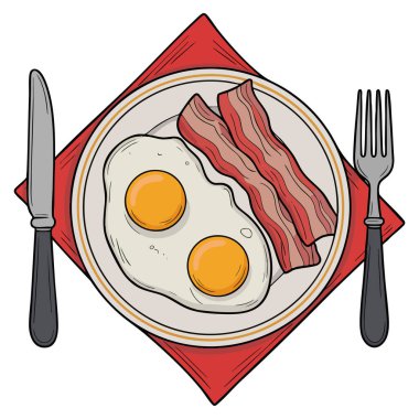 Omelette dish illustration vector isolated flat design fast easy breakfast with egg bacon healthy meal concept nutrition and food artwork