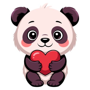 Panda sticker cute asian fluffy animal with heart vector illustration perfect for love romance wildlife poster or cartoon flat design artwork themes