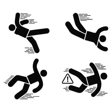 Slip and fall vector icon set isolated on white background safety warning accident concept flat illustration for signage poster or public awareness design