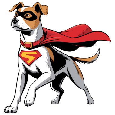 Superhero dog vector illustration isolated on white background funny pet character with red cape perfect for cartoon comic or children themed artwork design