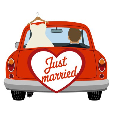 Vector illustration cartoon of just married couple going from honeymoon isolated on white background perfect for romantic celebration or wedding themed creative artwork