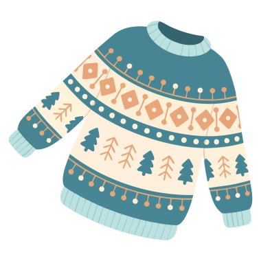 Vector illustration cozy wool winter sweater with christmas ornament design perfect for holiday warmth celebration or festive themed creative artwork