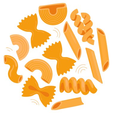 Vector illustration noodles and pasta set with different shapes and varieties hand drawn flat style isolated perfect for restaurant food design artwork